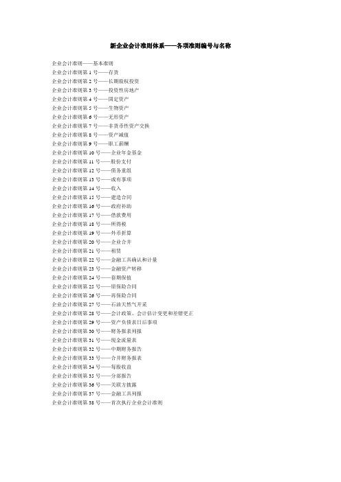 新企业会计准则体系——各项准则编号与名称