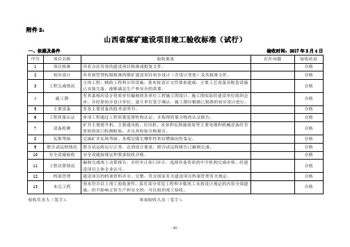 山西省煤矿建设项目竣工验收标准附件2