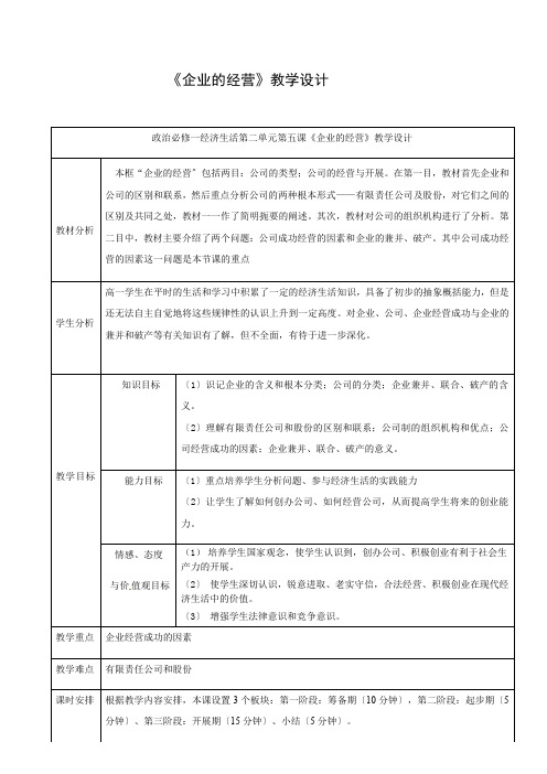 高中思想政治企业的经营教学设计