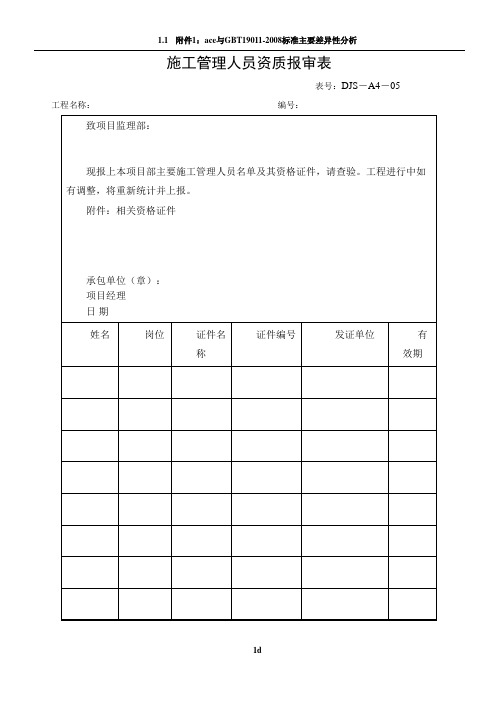 施工管理人员资质报审表