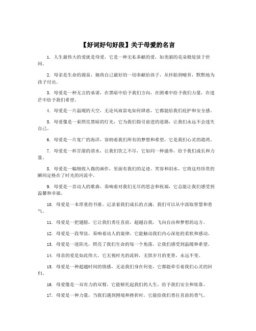 【好词好句好段】关于母爱的名言