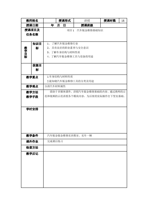 项目1  汽车钣金维修基础知识