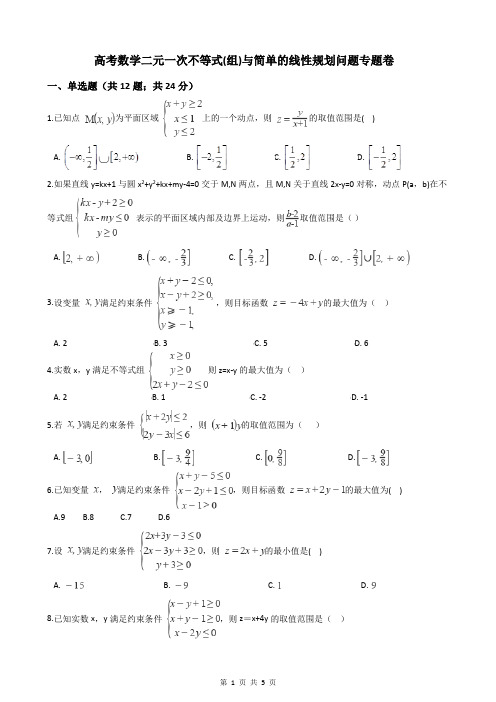 高考数学二元一次不等式(组)与简单的线性规划问题专题卷