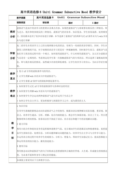 高中英语新人教版精品教案《人教新课标选修6 unit 1  虚拟语气（1）》