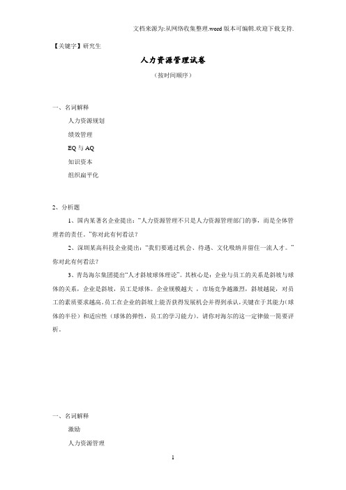 【研究生】中国人民大学人力资源管理硕士研究生入学考试真题试卷