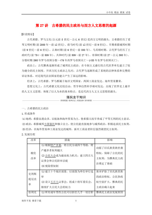 【新】2019届高考历史一轮复习第十一单元古代西方文明的源头——古代希腊和罗马第27讲古希腊的民主政治与西