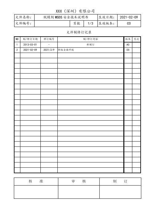 脱模剂MSDS安全技术说明书