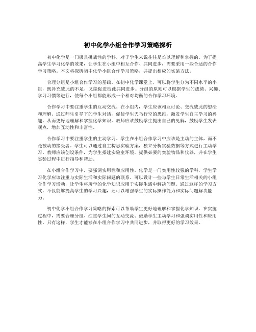 初中化学小组合作学习策略探析