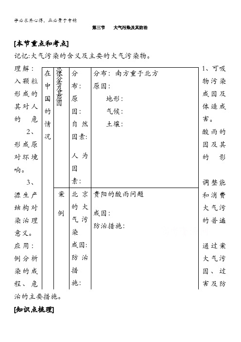 山东省德州实验中学高二地理人教版选修六配套学案：2.3大气污染及其防治 