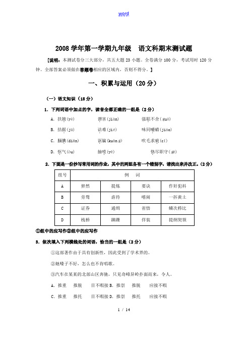 2008-2009年广东省广州市番禺区九年级语文期末测试题