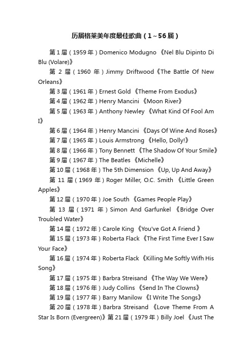 历届格莱美年度最佳歌曲（1～56届）