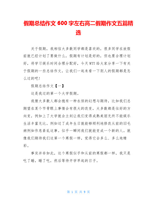 假期总结作文600字左右高二假期作文五篇精选