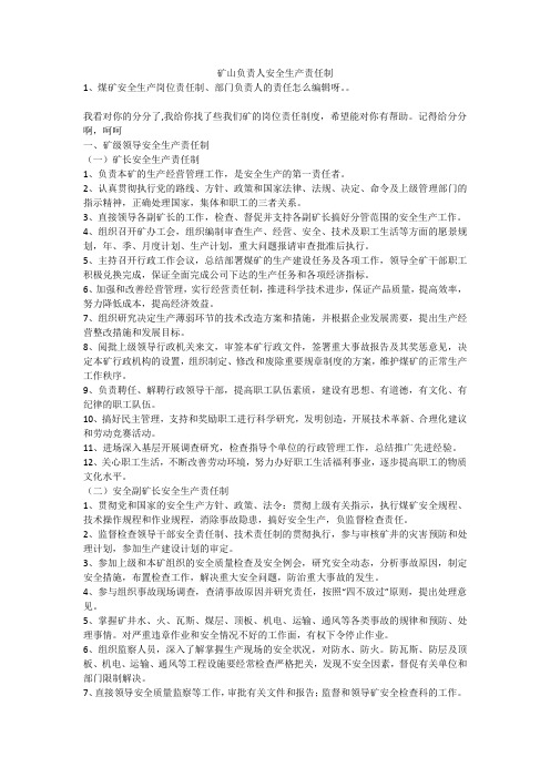 矿山负责人安全生产责任制安全生产