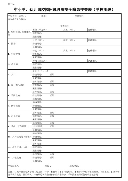 安全隐患排查表(学校用表)