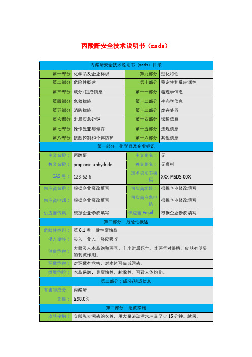 丙酸酐安全技术说明书(msds)