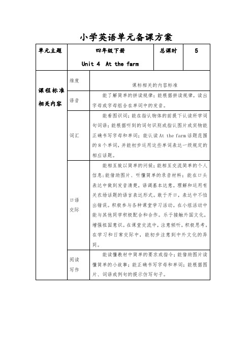 英语四下U4 单元备课