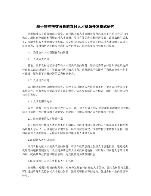 基于精准扶贫背景的农村人才资源开发模式研究