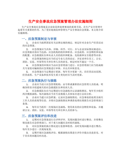 生产安全事故应急预案管理办法实施细则