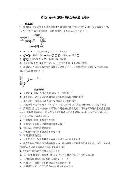 武汉市高一年级期末考试生物试卷 含答案