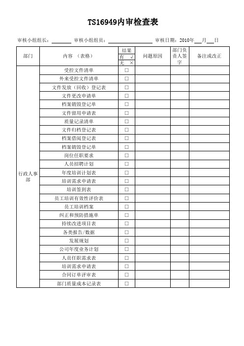 TS16949内审检查表