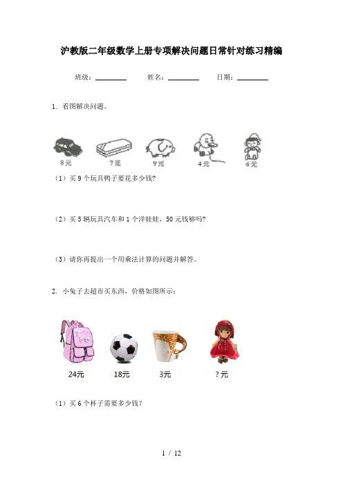 沪教版二年级数学上册专项解决问题日常针对练习精编