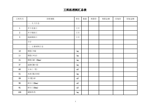 煤矿井下工程工料机消耗汇总表(各项清单数据列表)