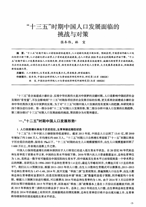 “十三五”时期中国人口发展面临的挑战与对策