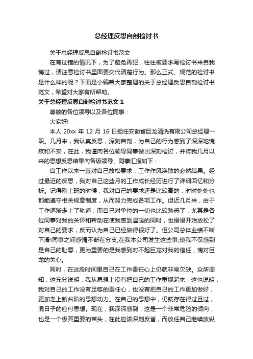 关于总经理反思自剖检讨书范文