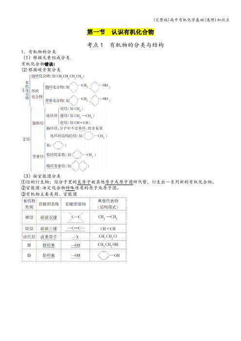 (完整版)高中有机化学基础(选修)知识点