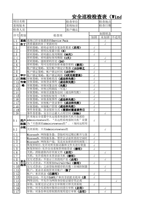 Windows系统安全检查表巡检模板