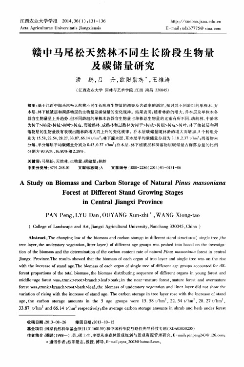 赣中马尾松天然林不同生长阶段生物量及碳储量研究