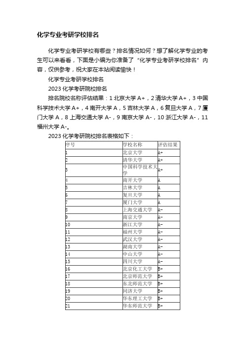 化学专业考研学校排名