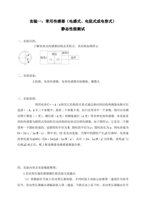 实验一：常用传感器静态性能测试