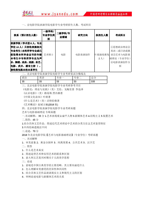 北京电影学院表演学院电影学专业考研招生人数、考试科目