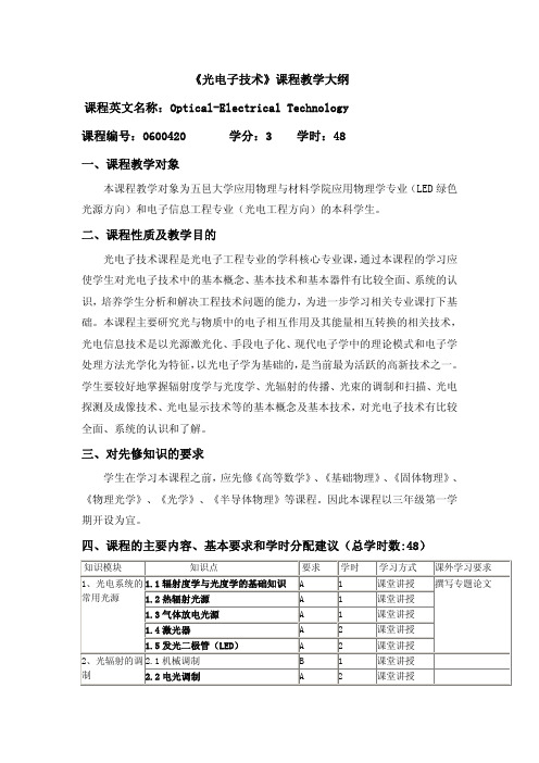 《光电子技术》课程教学大纲