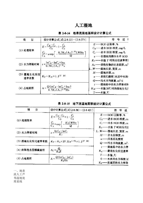 人工湿地工艺计算