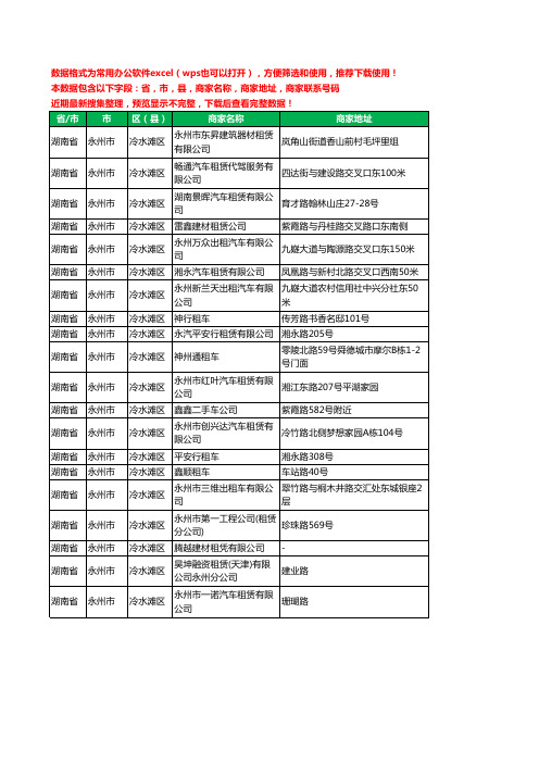 2020新版湖南省永州市冷水滩区汽车租赁有限公司工商企业公司商家名录名单黄页联系电话号码地址大全20家