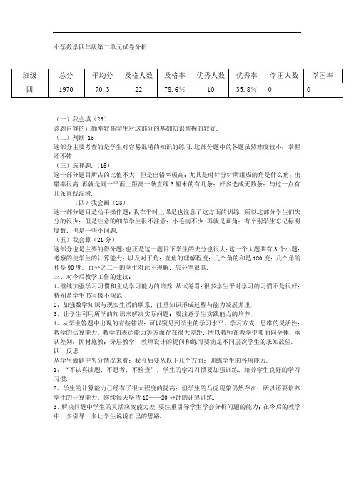 最新小学数学四年级第二单元试卷分析