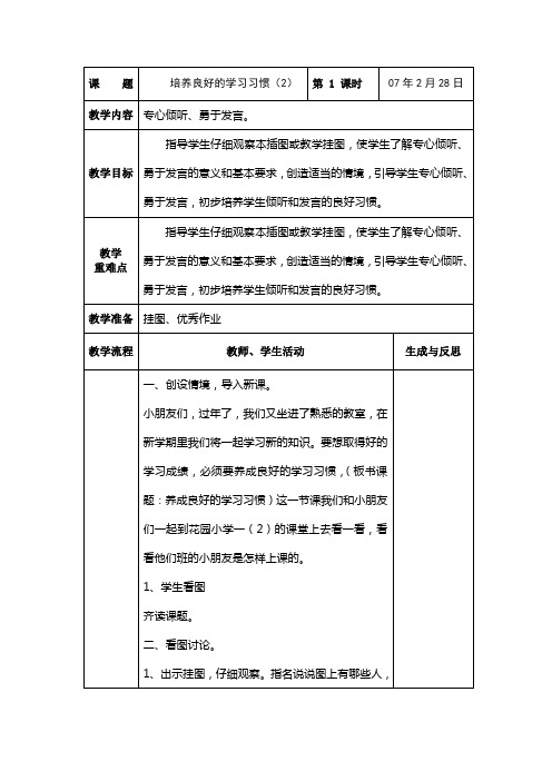 苏教版一年级语文下册《培养良好的学习习惯》教案