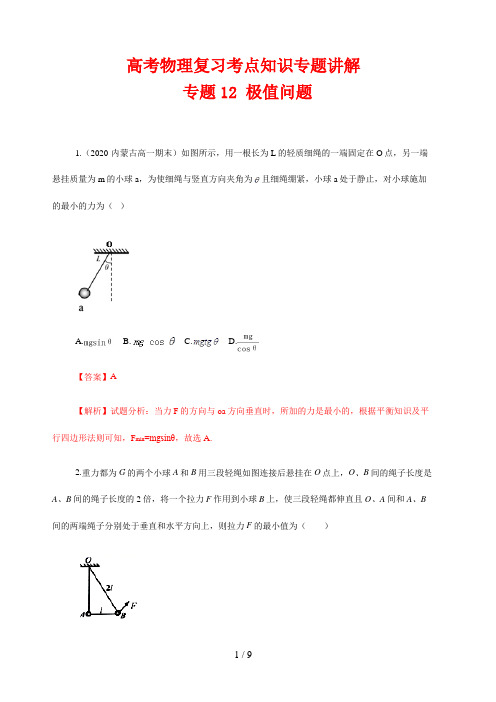 高考物理复习考点知识专题讲解12 极值问题(解析版)