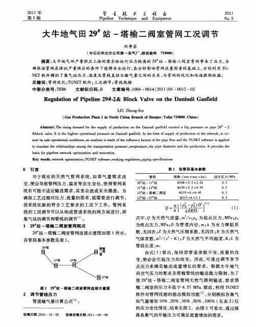 大牛地气田29 #站-塔榆二阀室管网工况调节