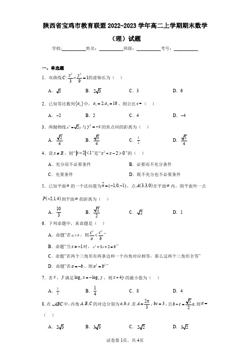 陕西省宝鸡市教育联盟2022-2023学年高二上学期期末数学(理)试题