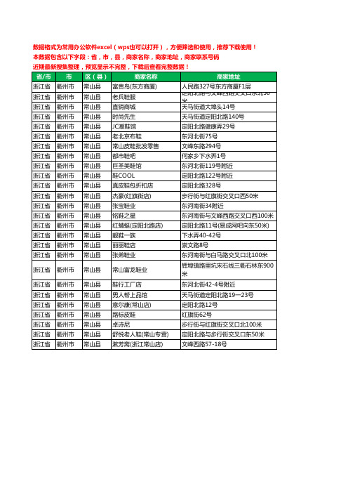 2020新版浙江省衢州市常山县鞋工商企业公司商家名录名单黄页联系电话号码地址大全26家