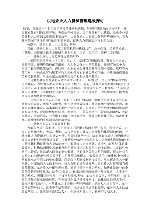 供电企业人力资源管理建设探讨