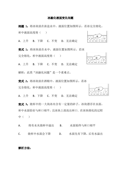 冰融化液面变化问题(浮力专题)