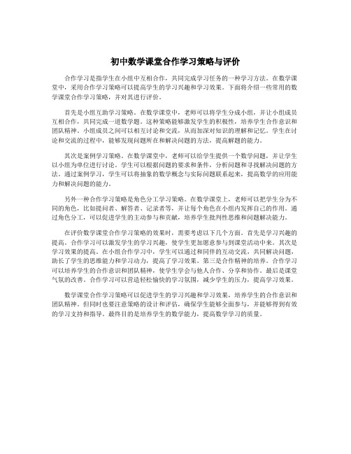 初中数学课堂合作学习策略与评价