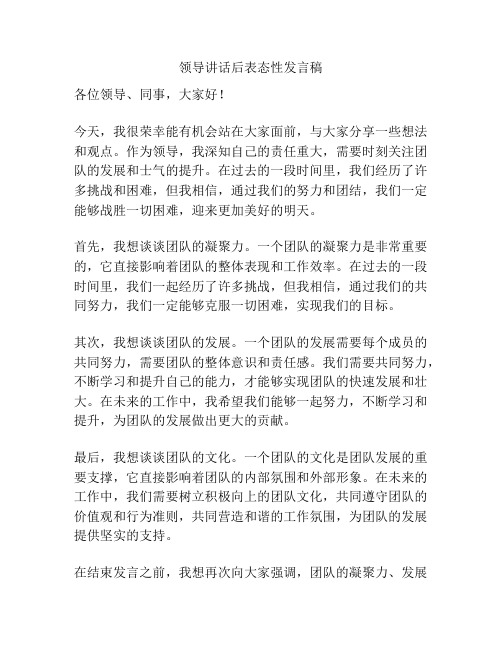 领导讲话后表态性发言稿