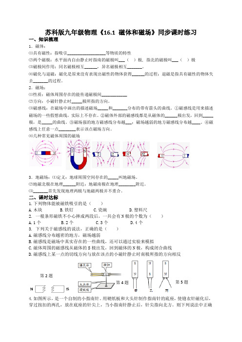 16.1磁体和磁场—苏科版九年级物理下册同步课时作业(word版带答案)