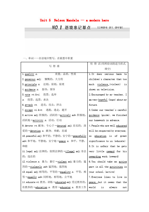 高三英语一轮复习Unit5NelsonMandela_amodernhero教师用书新人教版必修120170421169.doc