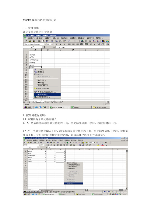 EXCEL操作技巧的培训记录